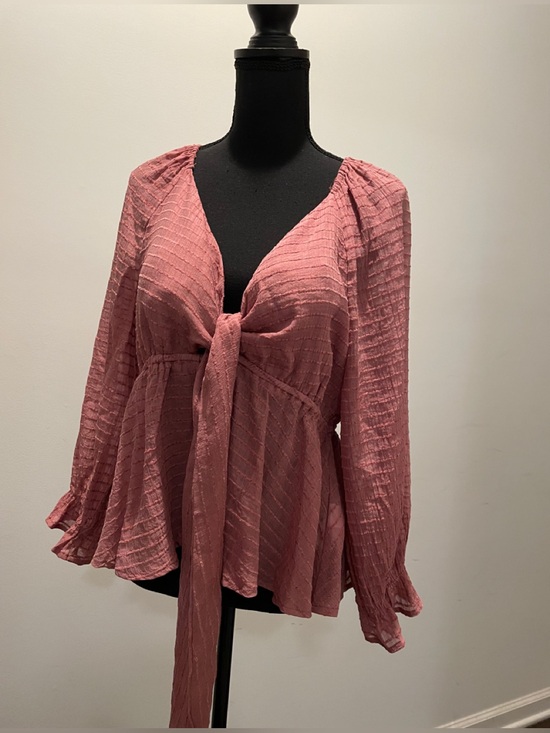 Cupshe Tops - Cupshe Plunging Blouson Sleeve Blouse Size L  Dusty Rose Babydoll Coquette Edgy